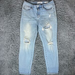 Judy Blue Jeans Womens 28 Blue Boyfriend Fit Mid Rise Light Wash Distressed